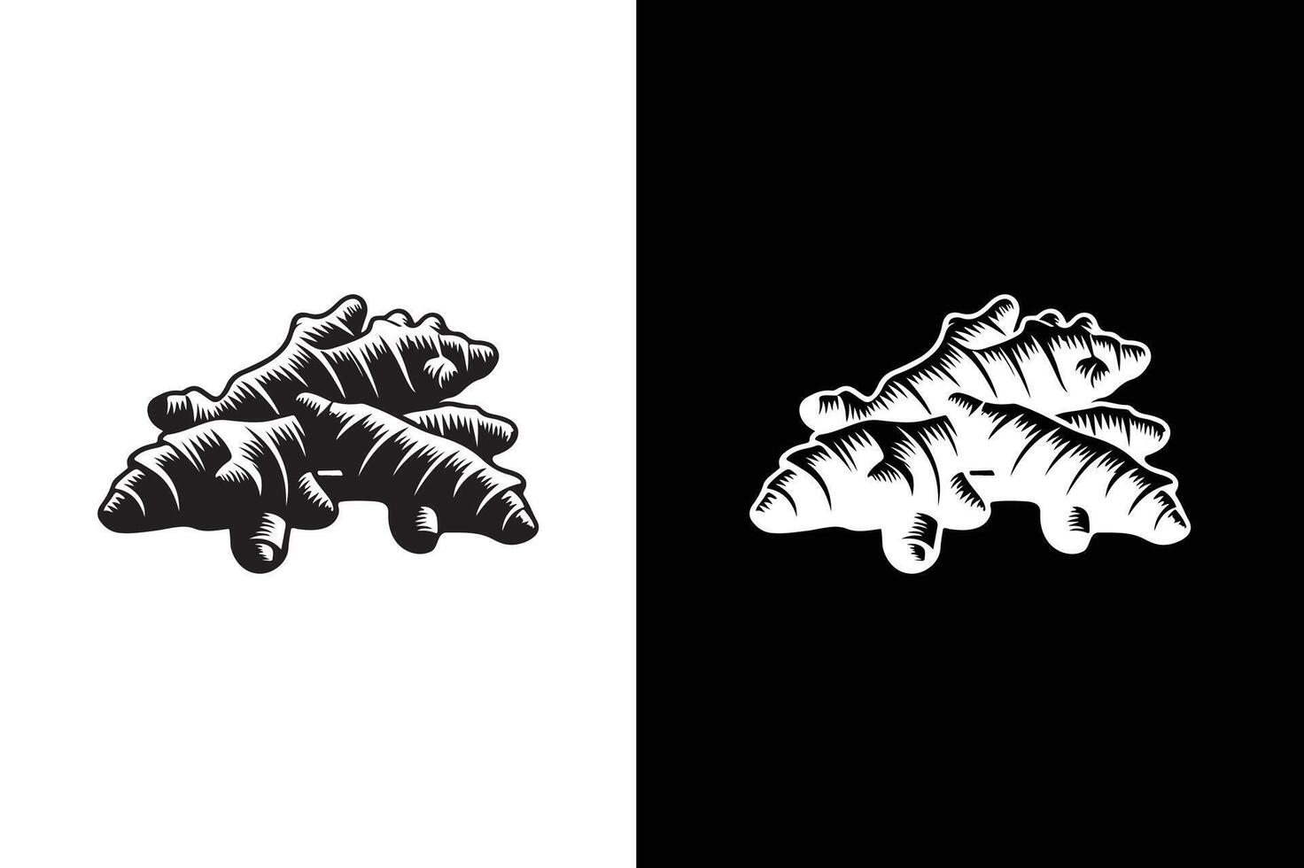 Ginger Root Logo Design. Herbal Spice icon silhouette Isolated on White black Background. vector