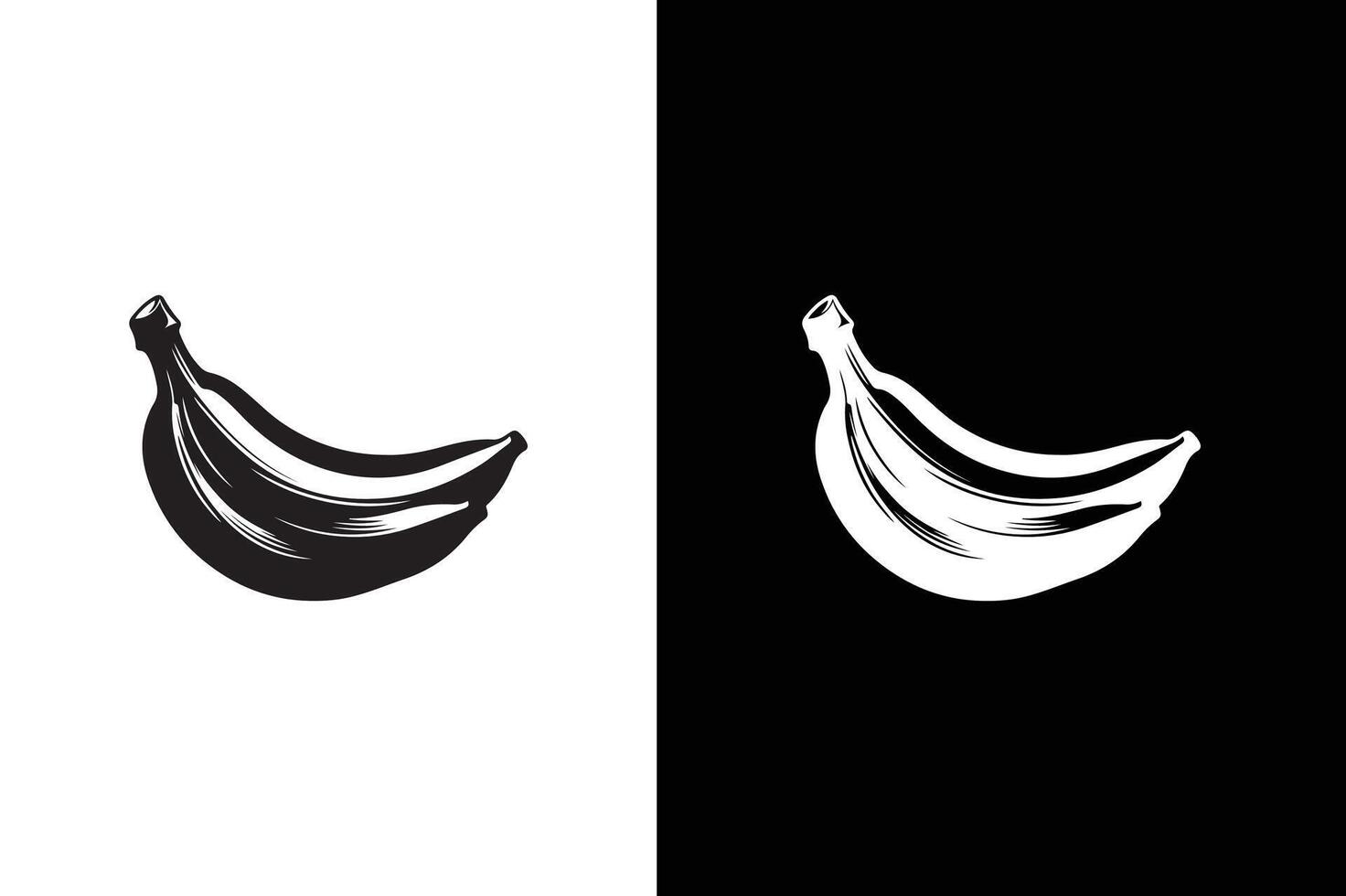 Banana icon silhouette illustration. Solid, outline and flat graphic design. Banana Icon with reflection on white black background vector