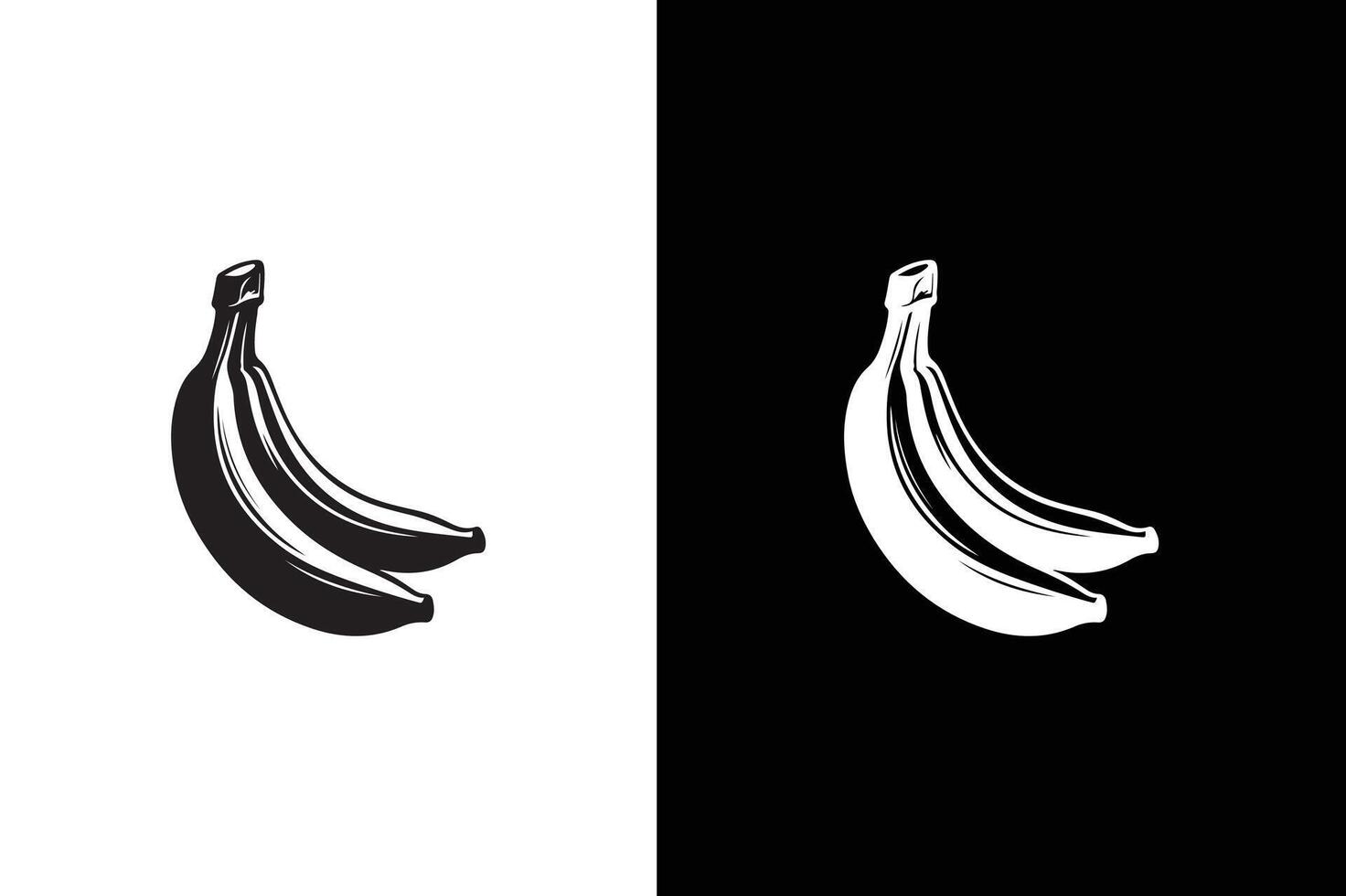 Banana icon silhouette . Solid, outline and flat graphic design. Banana Icon with reflection on white black background vector