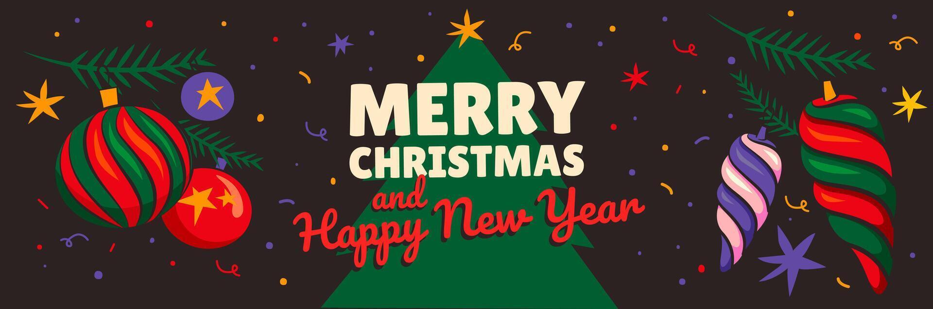 Christmas background with cool retro graphic and Xmas tree vector