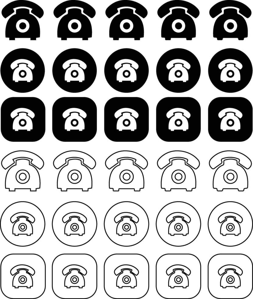 Phone Black Solid and Outline Icon Set vector