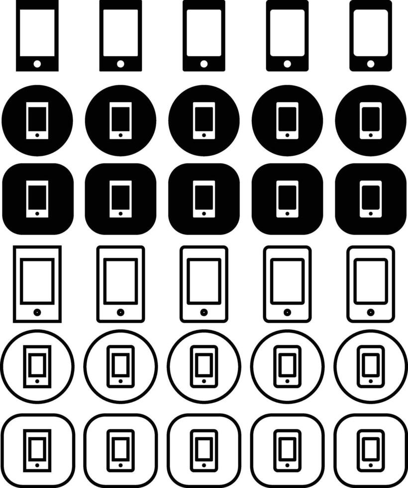 Smartphone Black Solid and Outline Icon Set vector