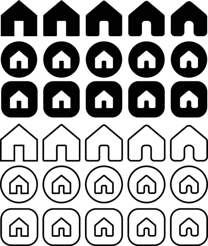 Home Black Solid and Outline Icon Set vector