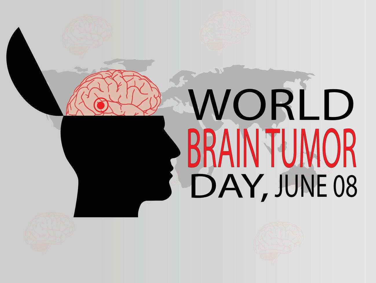 World Brain Tumor Day is observed each year on June 8th. it is an overgrowth of cells in the brain that forms masses called tumors. illustration vector