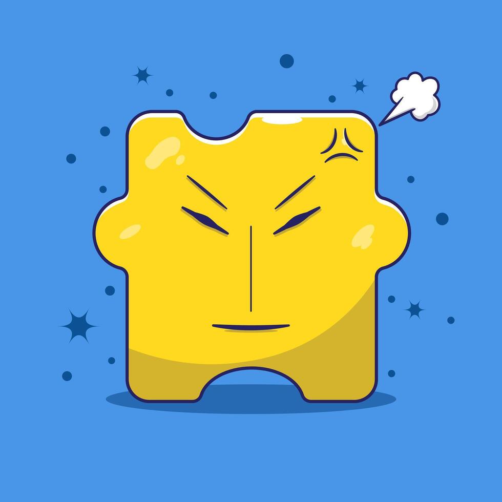 Flat cartoon puzzle character . Puzzle character with angry face isolated concept vector