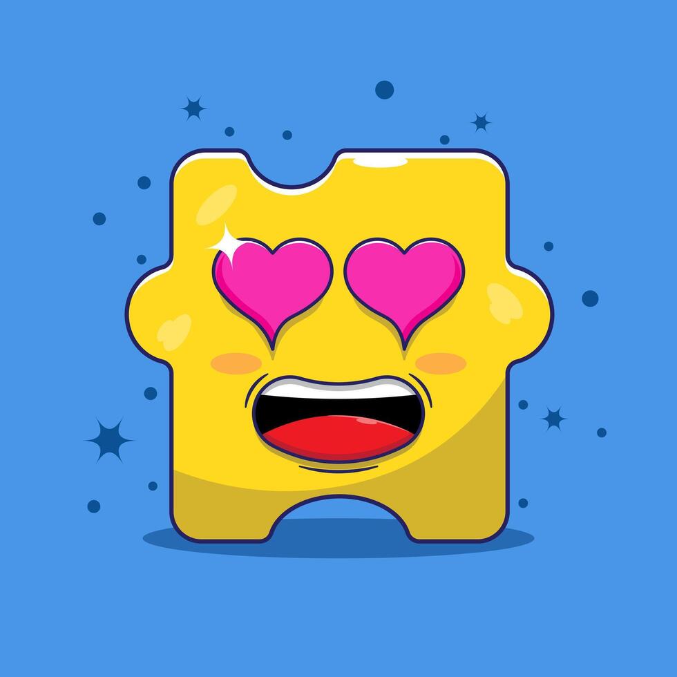 Puzzle character . Fascinated face with eyes forming love. puzzle character cartoon illustration concept vector
