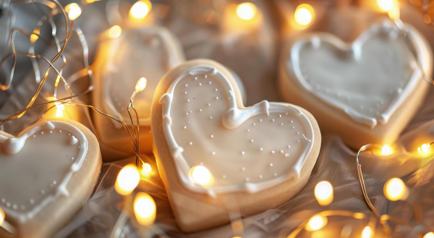 Three White Hearts With String Lights photo