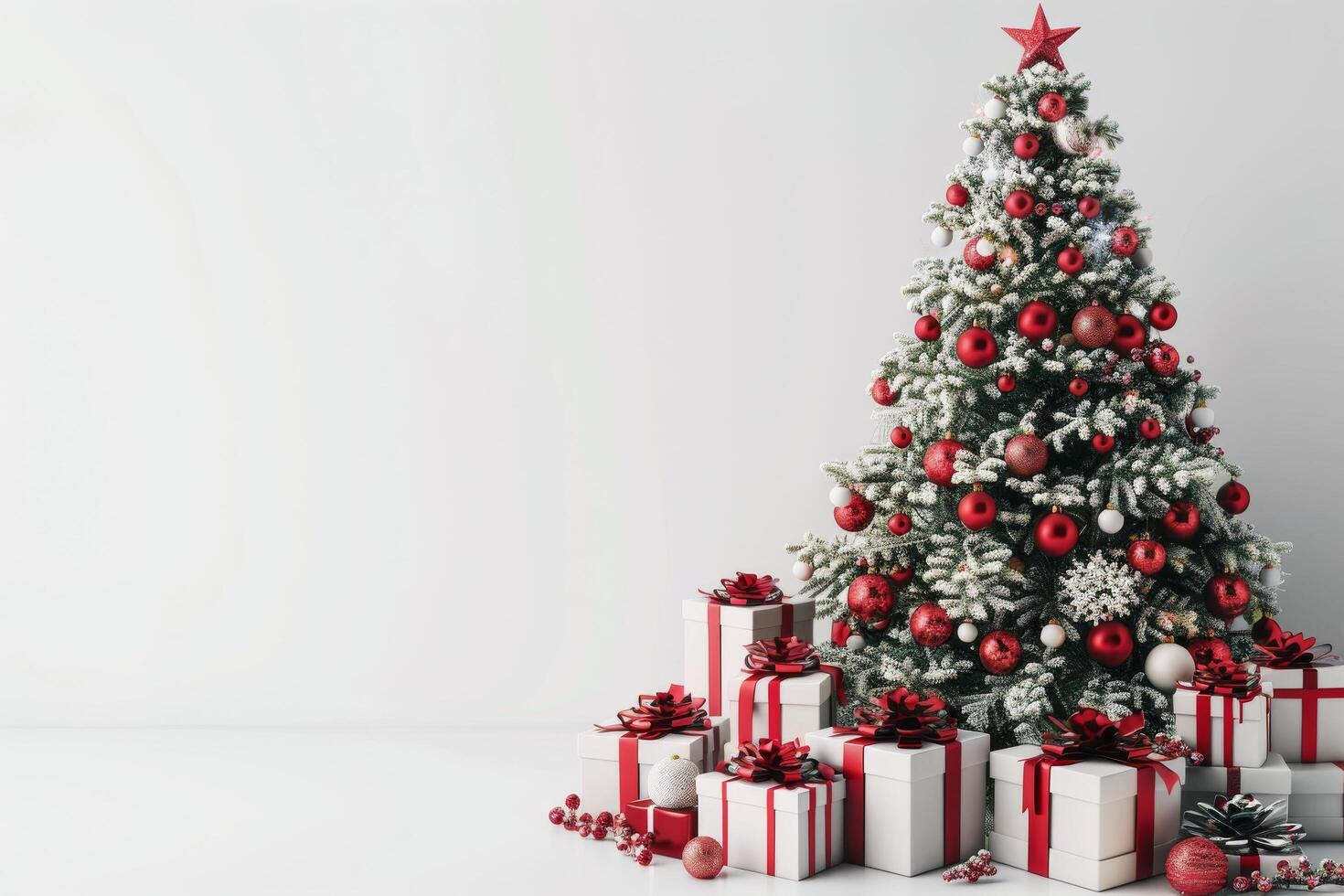 Snow-Covered Christmas Tree With Gifts photo