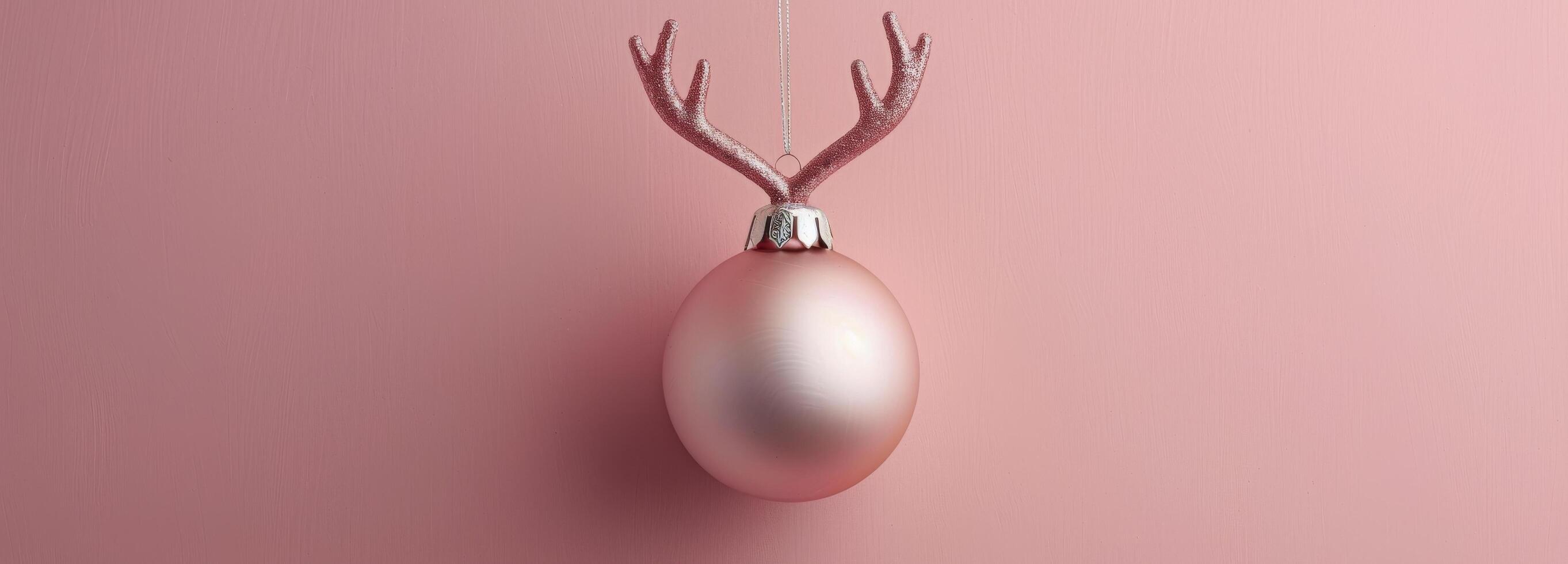 Pink Glitter Ornament With Antlers on Pink Background photo