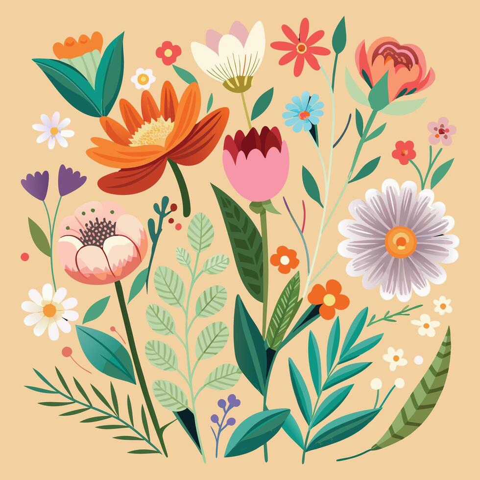 Creative Botanical set with flowers Design. vector