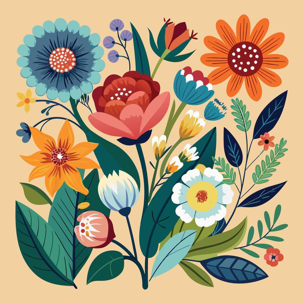 Creative Botanical set with flowers Design. vector