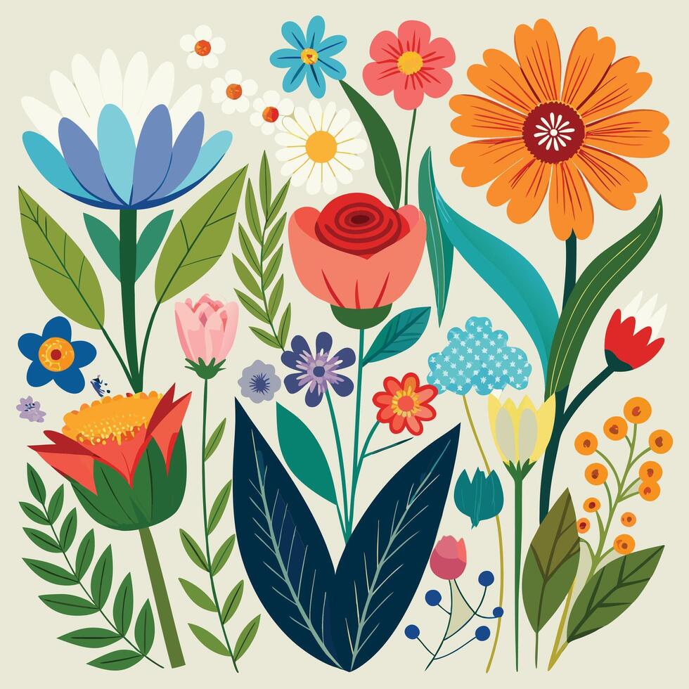 Creative Botanical set with flowers Design. vector