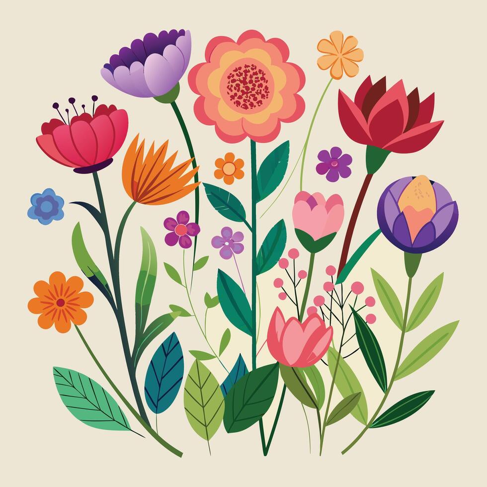 Creative Botanical set with flowers Design. vector