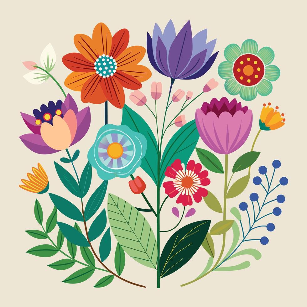 Creative Botanical set with flowers Design. vector