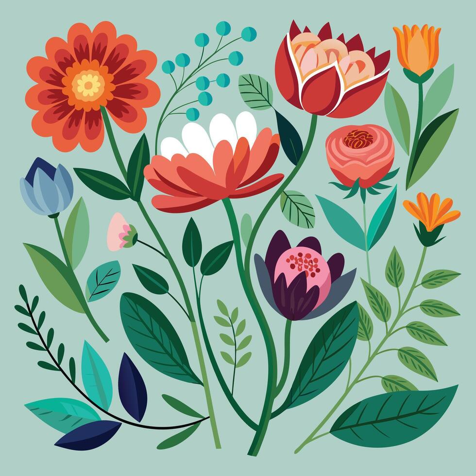 Creative Botanical set with flowers Design. vector