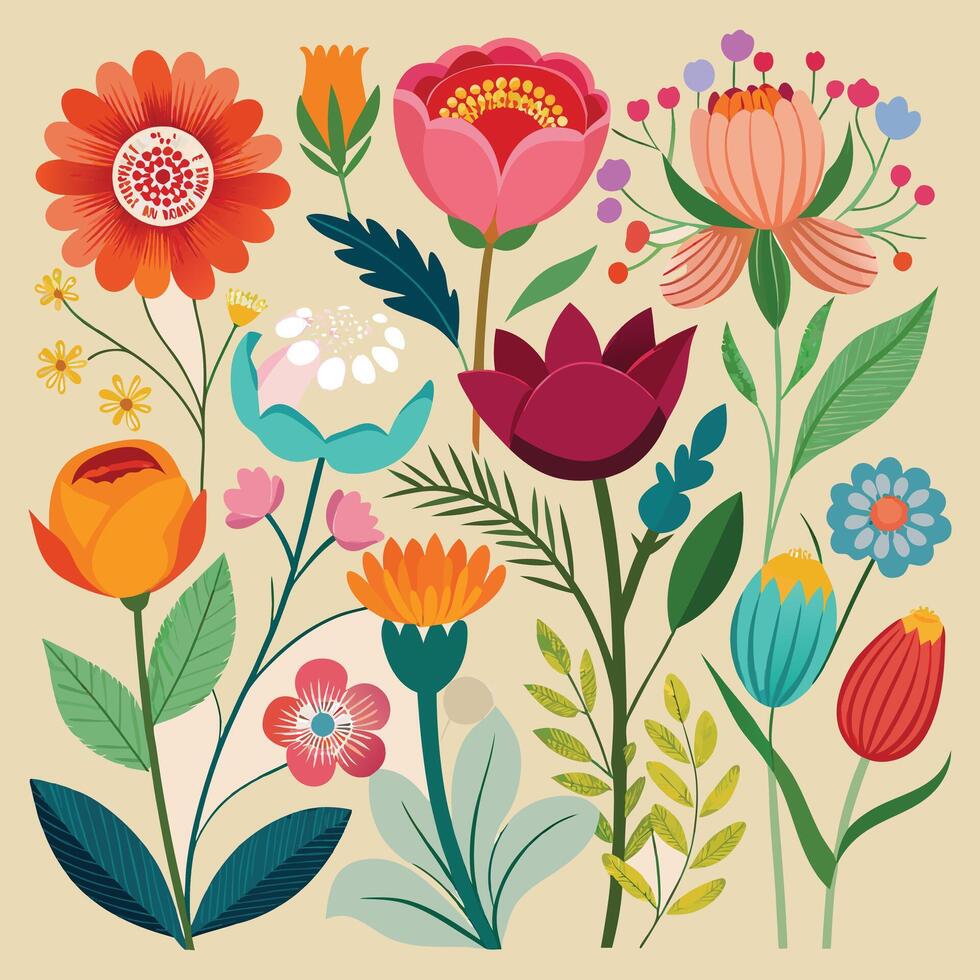Creative Botanical set with flowers Design. vector