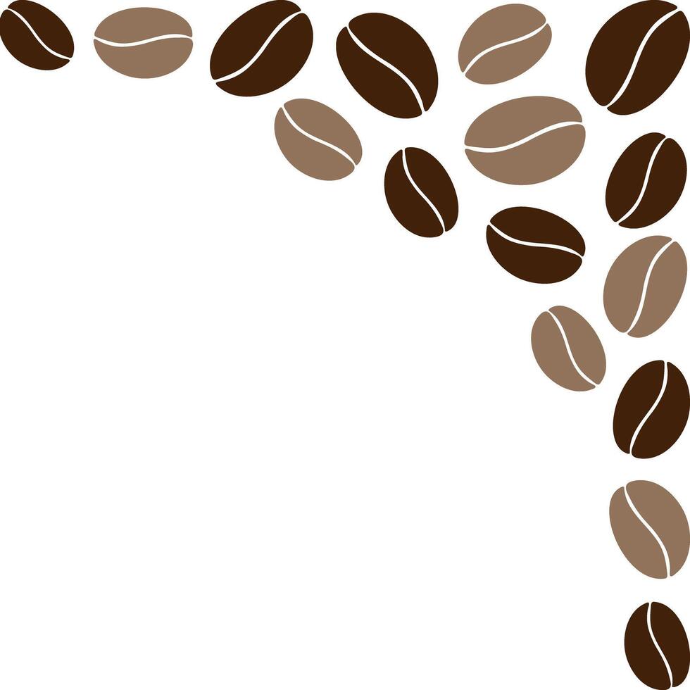 Abstract corner frame border of coffee beans in trendy brown. Greetings or cards Design concept. Copy space. Isolate EPS template for lettering, cards, poster, banner, promo, billboard or web vector