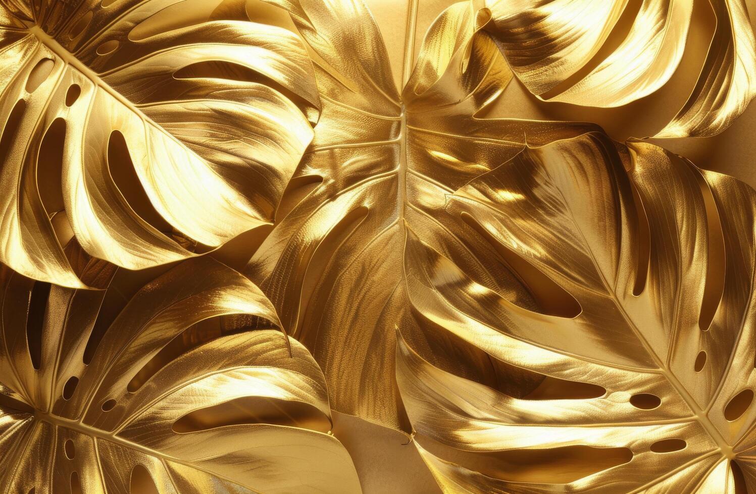 Close Up of Golden Monstera Leaves on a Dark Background photo