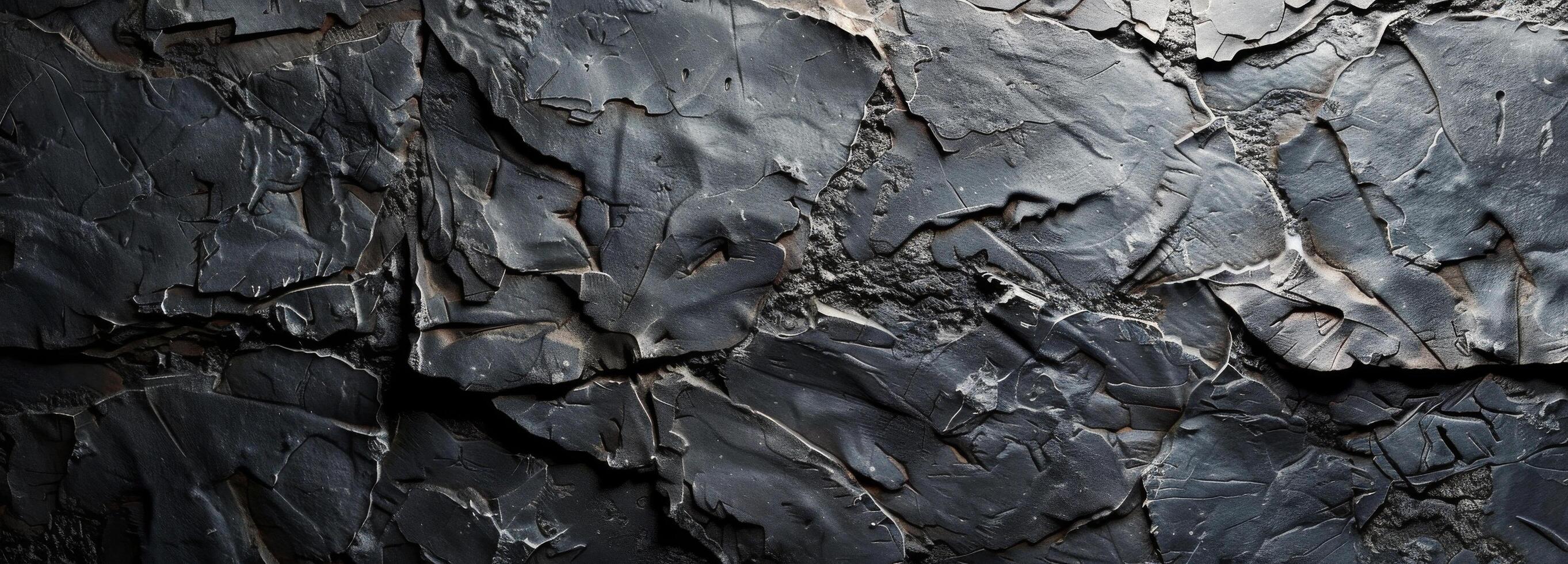 Close Up Of A Cracked And Rough Dark Grey Rock Surface photo