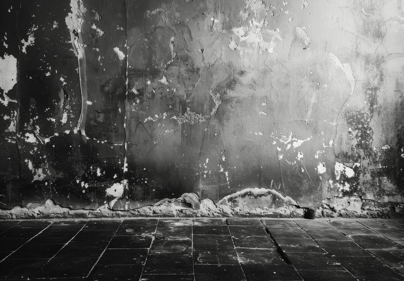 A Single Beam of Light Illuminates a Cracked Concrete Room photo