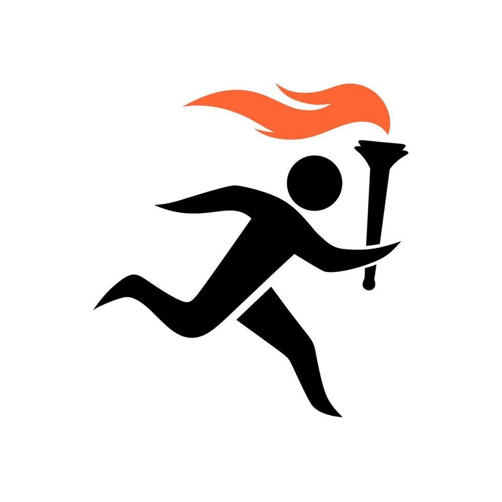 Running man with torch flame icon. vector