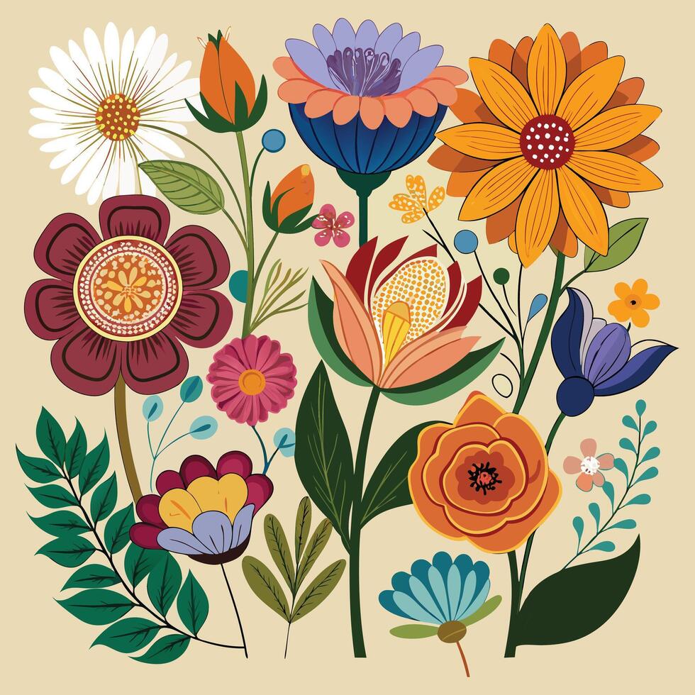 Creative Botanical set with flowers Design. vector