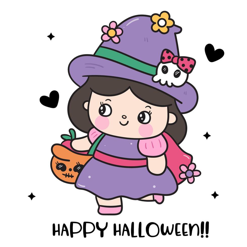 Halloween princess with pumpkin candy vector