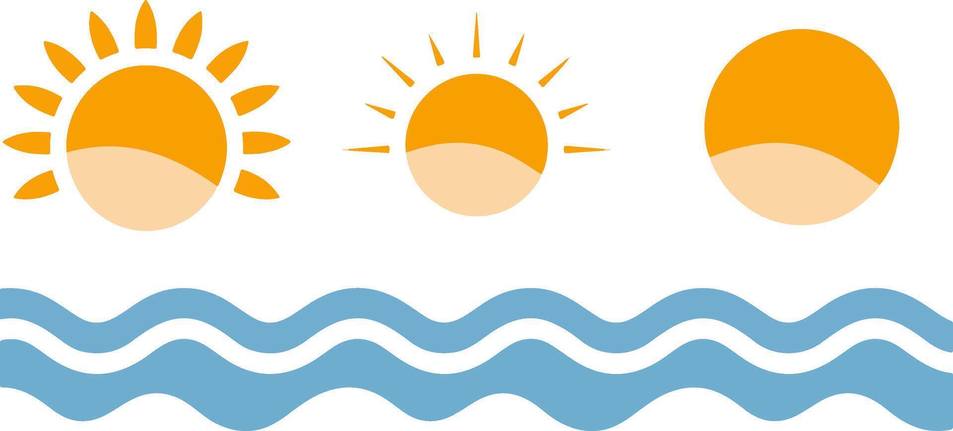 Flat Logo Set Sunset Over Ocean with Summer Elements vector