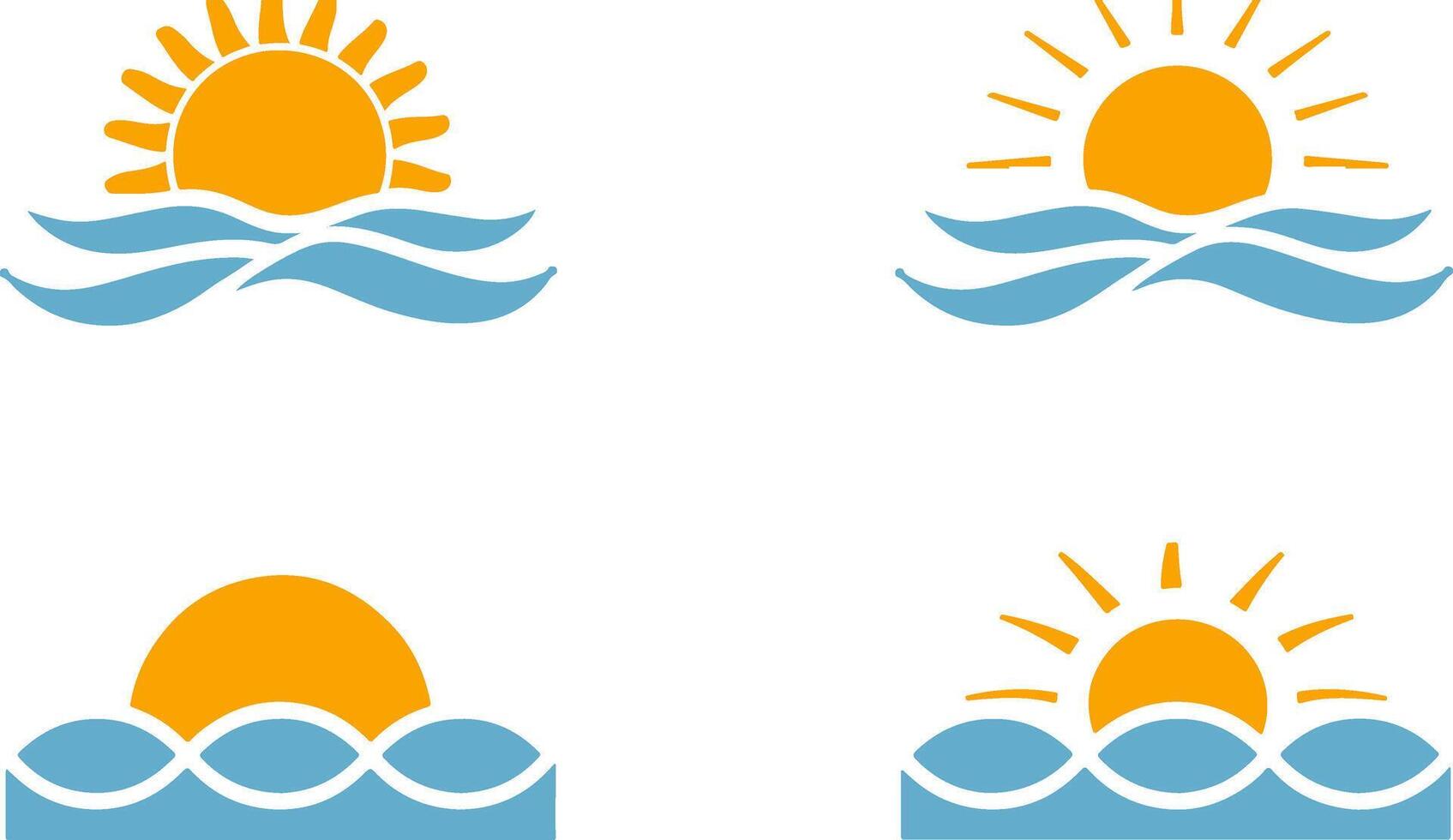Flat Logo Set Sunset Over Ocean with Summer Elements vector