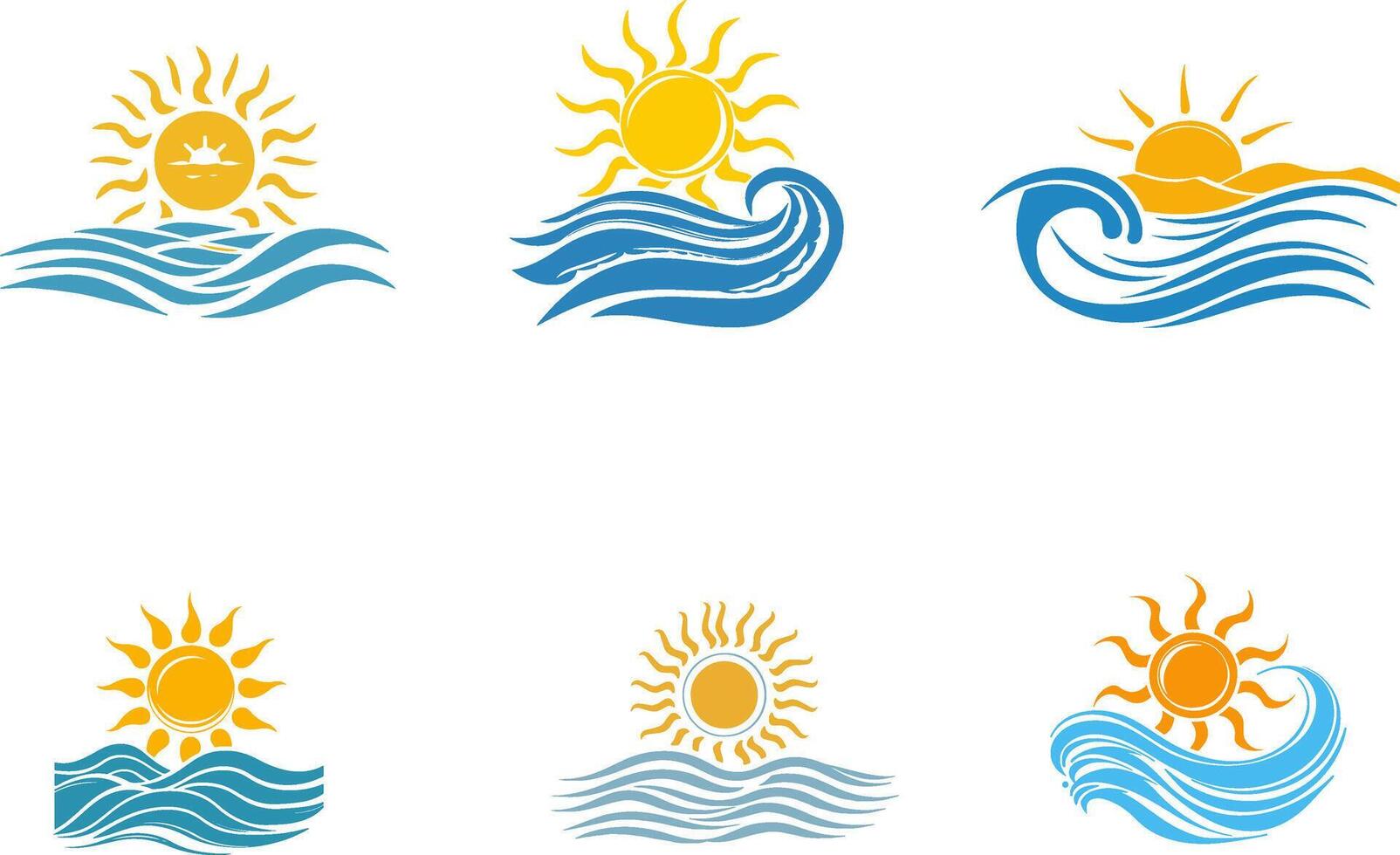 Flat Logo Set Sunset Over Ocean with Summer Elements vector