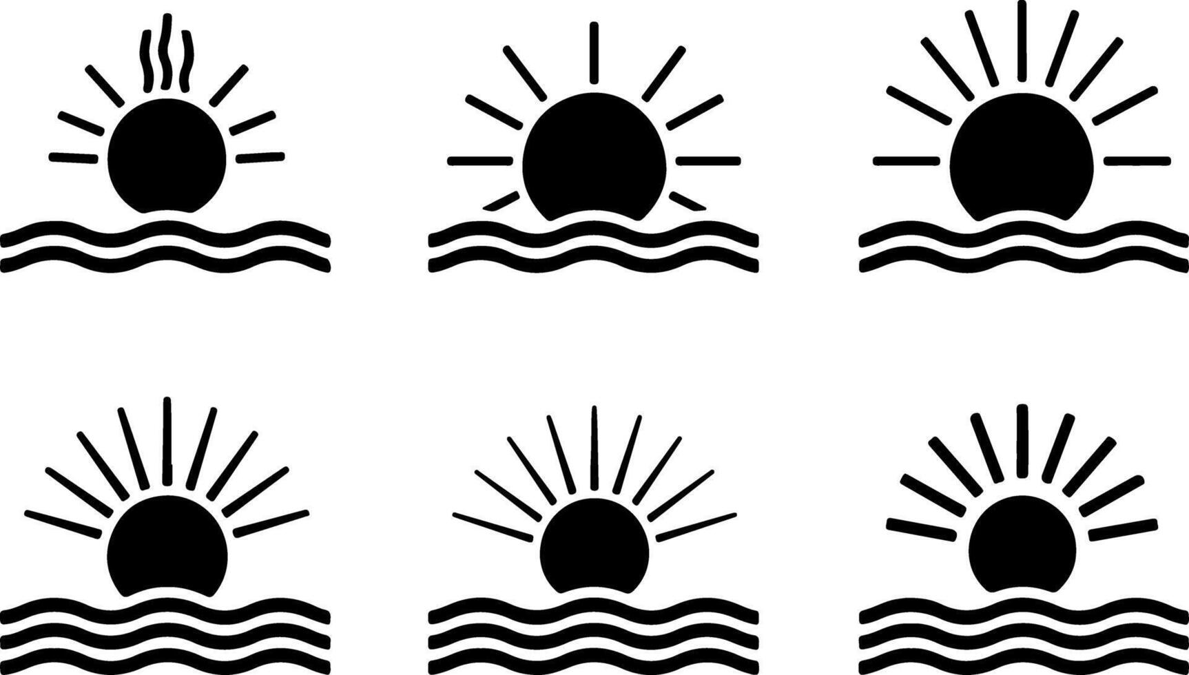 Flat Logo Set Sunset Over Ocean with Summer Elements vector