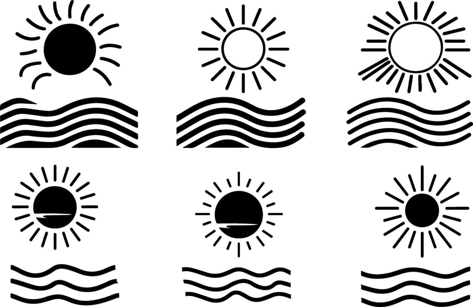 Flat Logo Set Sunset Over Ocean with Summer Elements vector