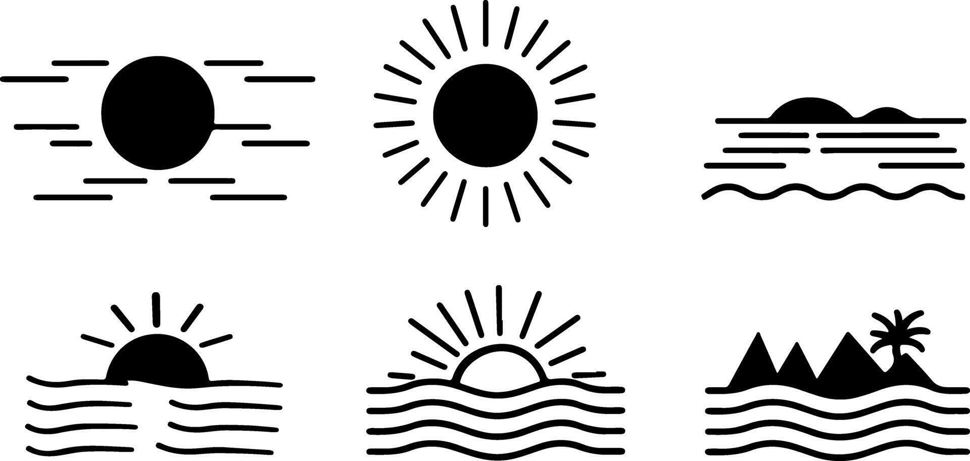 Flat Logo Set Sunset Over Ocean with Summer Elements vector