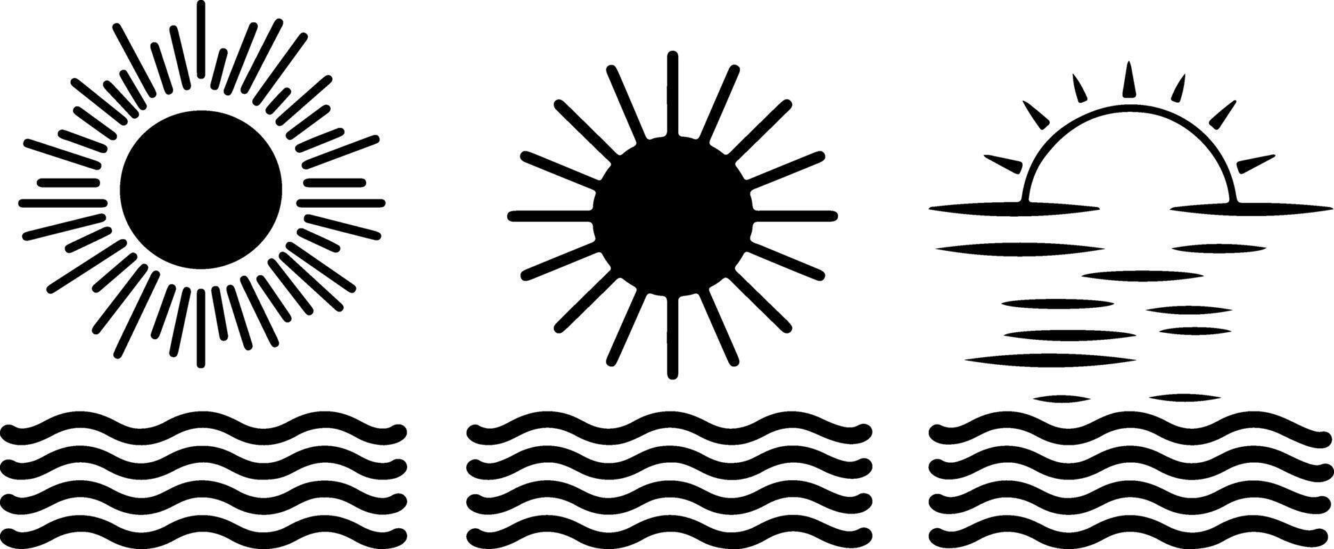 Flat Logo Set Sunset Over Ocean with Summer Elements vector