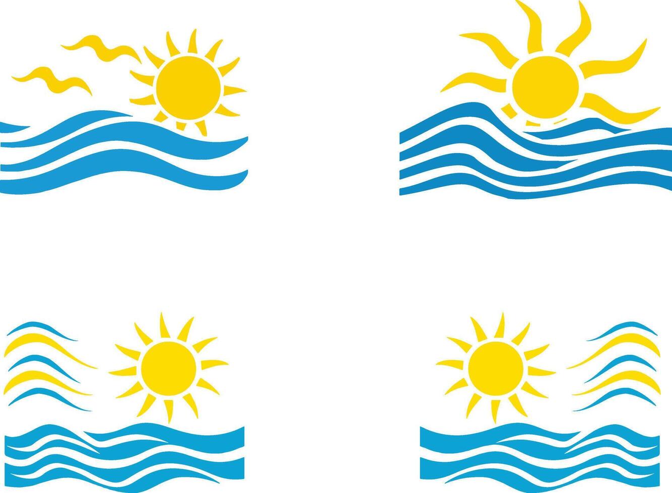 Flat Logo Set Sunset Over Ocean with Summer Elements vector