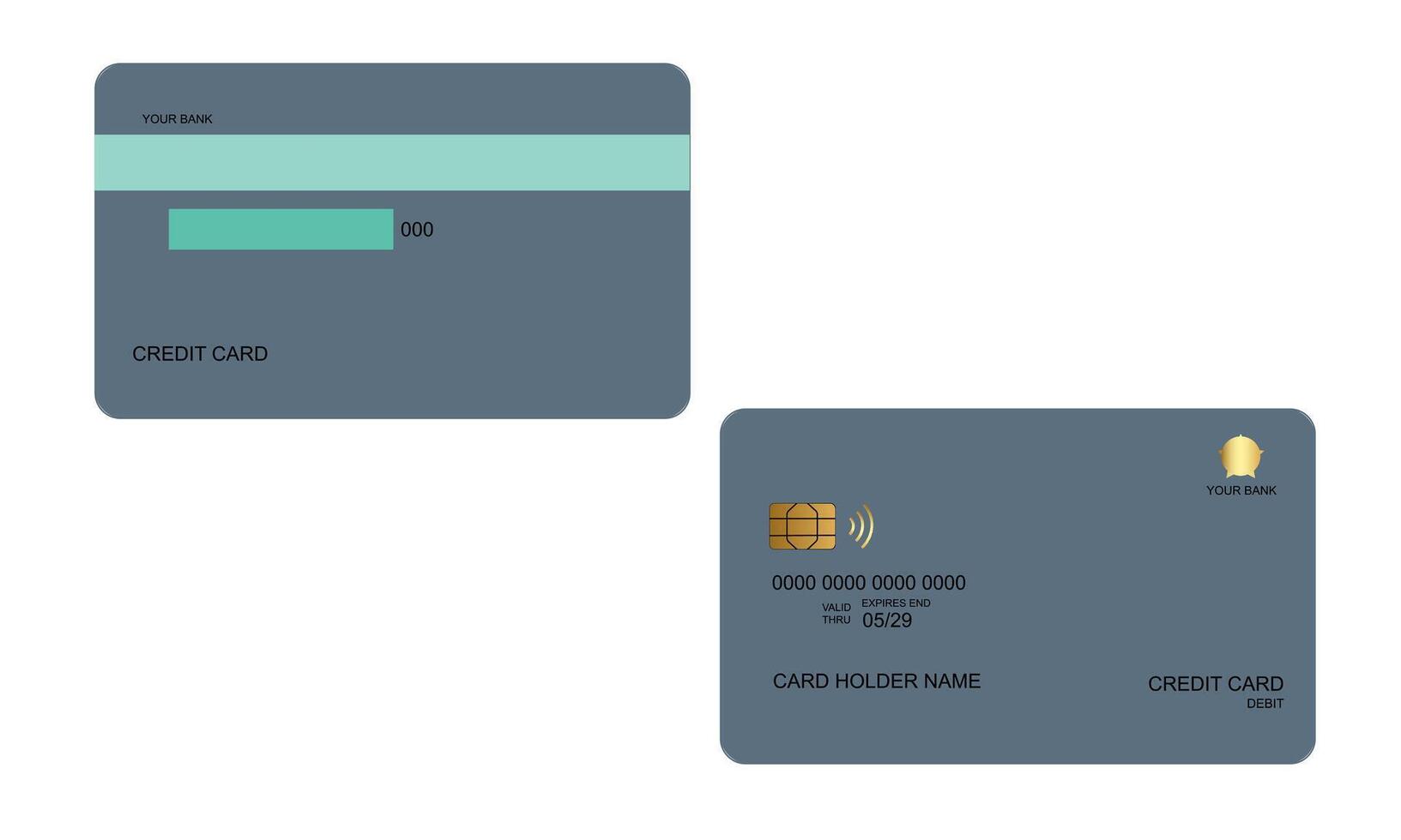 Set of Credit Cards Gray Green Color vector