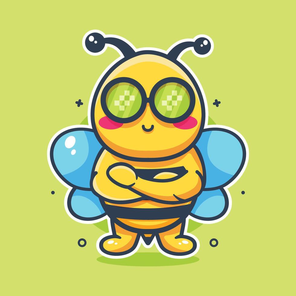 cool bee animal character mascot with crossed arms isolated cartoon in flat style design vector