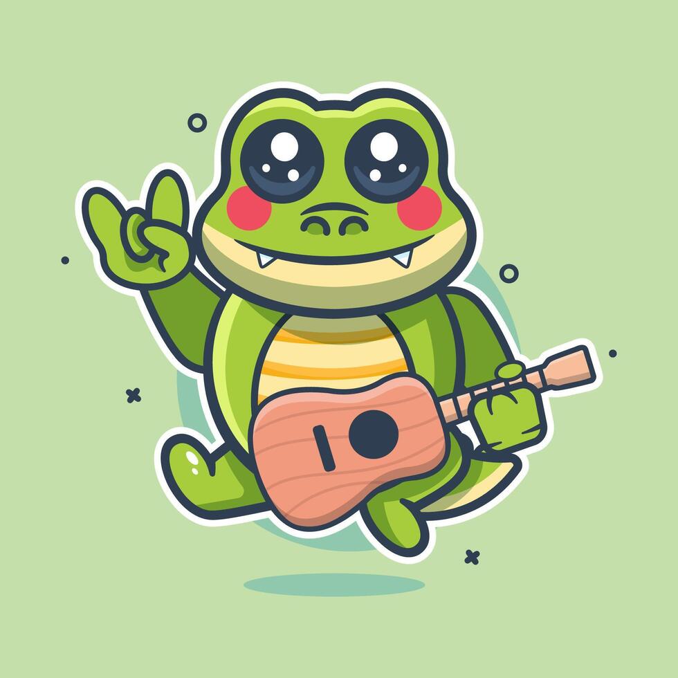 happy crocodile animal character mascot playing guitar isolated cartoon vector