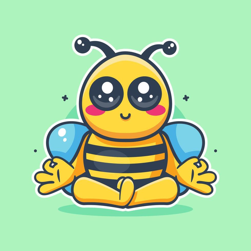 calm bee animal character mascot with yoga meditation pose isolated cartoon in flat style design vector