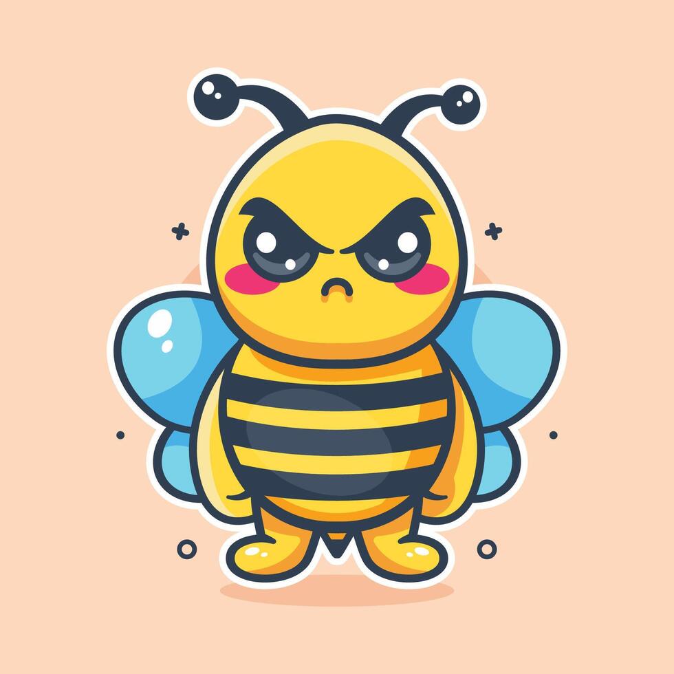 serious bee animal character mascot with angry expression isolated cartoon vector