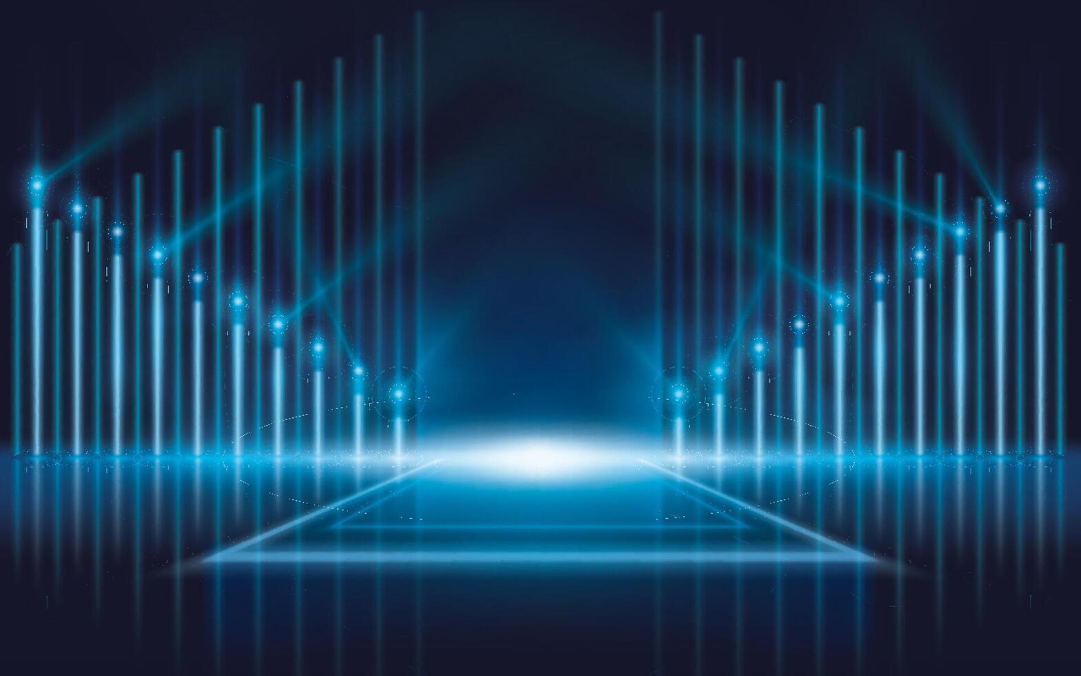 Abstract futuristic neon lights background. Elegant scene Lighting. Light show on stage vertical glowing. Abstract dynamic lights lines and laser show vector