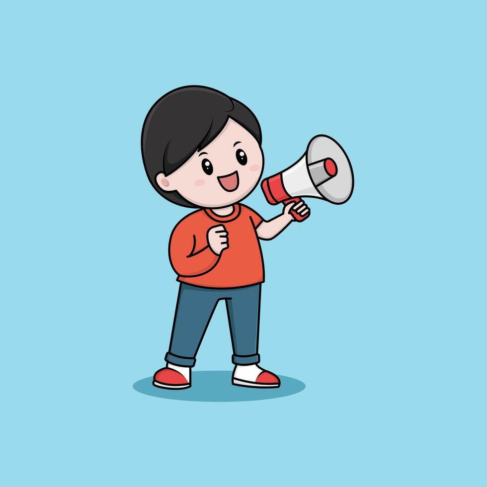 person with megaphone cartoon character for social media promotion vector