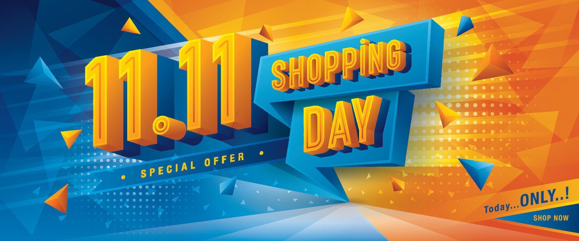 11.11 Shopping Day Sale Banner Template design special offer discount, Shopping banner Condensed Font, Abstract Triangle Splash vector