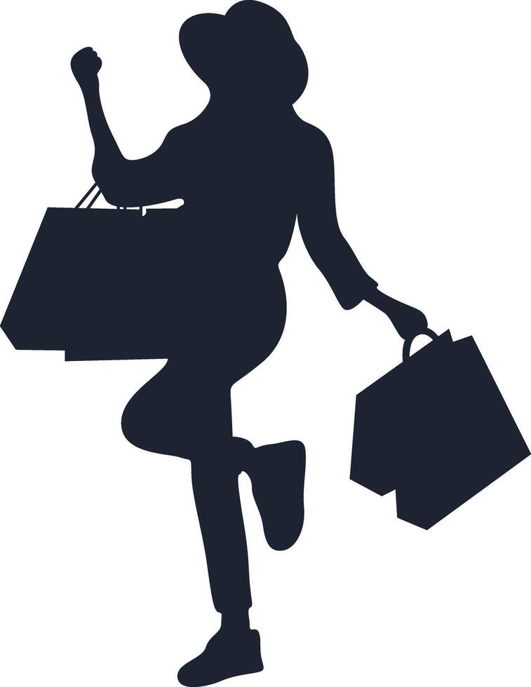 Women's Shopping Silhouette on White Background. Flat Illustration Design. vector