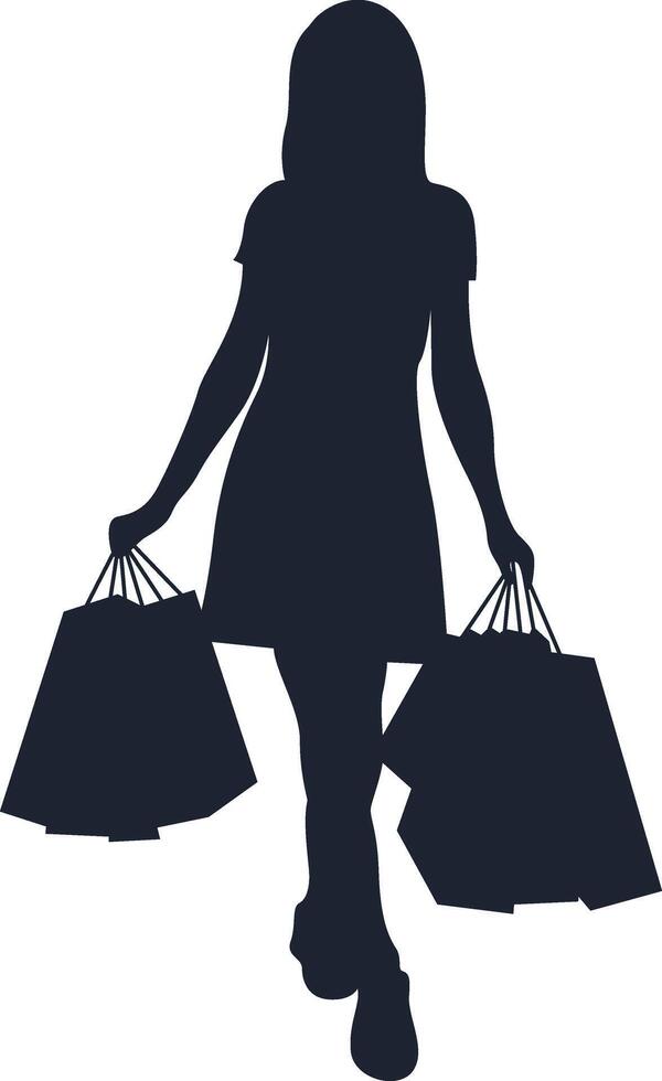 Women's Shopping Silhouette on White Background. Flat Illustration Design. vector
