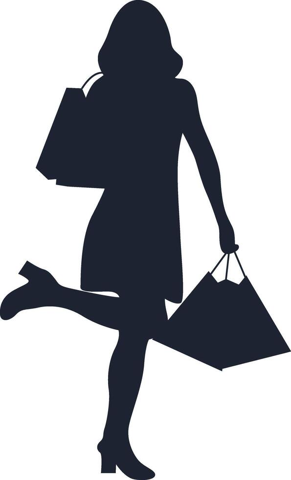 Women's Shopping Silhouette on White Background. Flat Illustration Design. vector