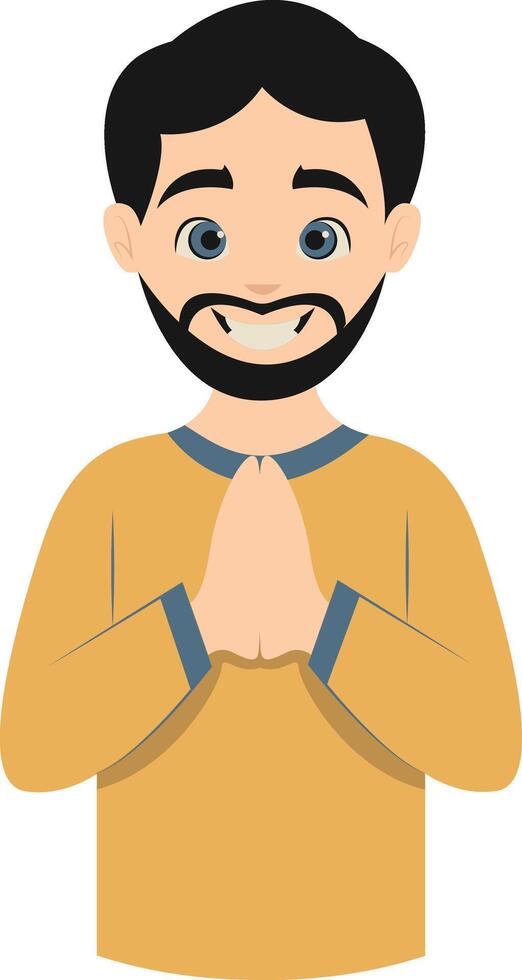 Muslim Greeting Pose Eid Mubarak Character. Isolated Illustration Design. vector