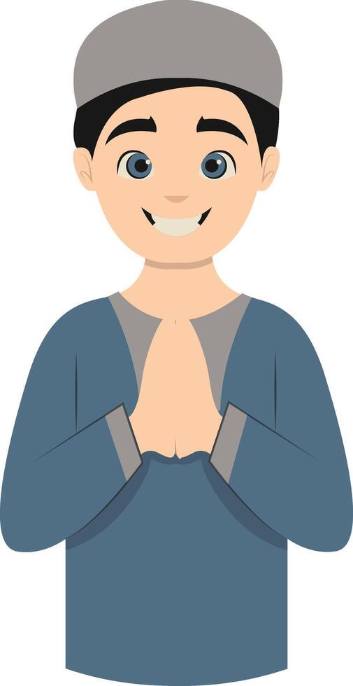 Muslim Greeting Pose Eid Mubarak Character. Isolated Illustration Design. vector