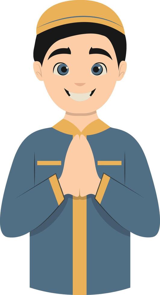 Muslim Greeting Pose Eid Mubarak Character. Isolated Illustration Design. vector