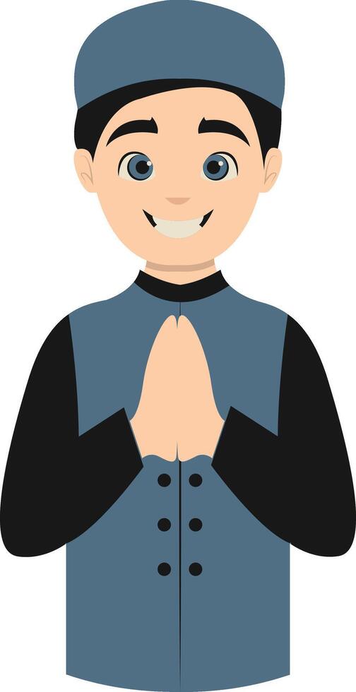 Muslim Greeting Pose Eid Mubarak Character. Isolated Illustration Design. vector